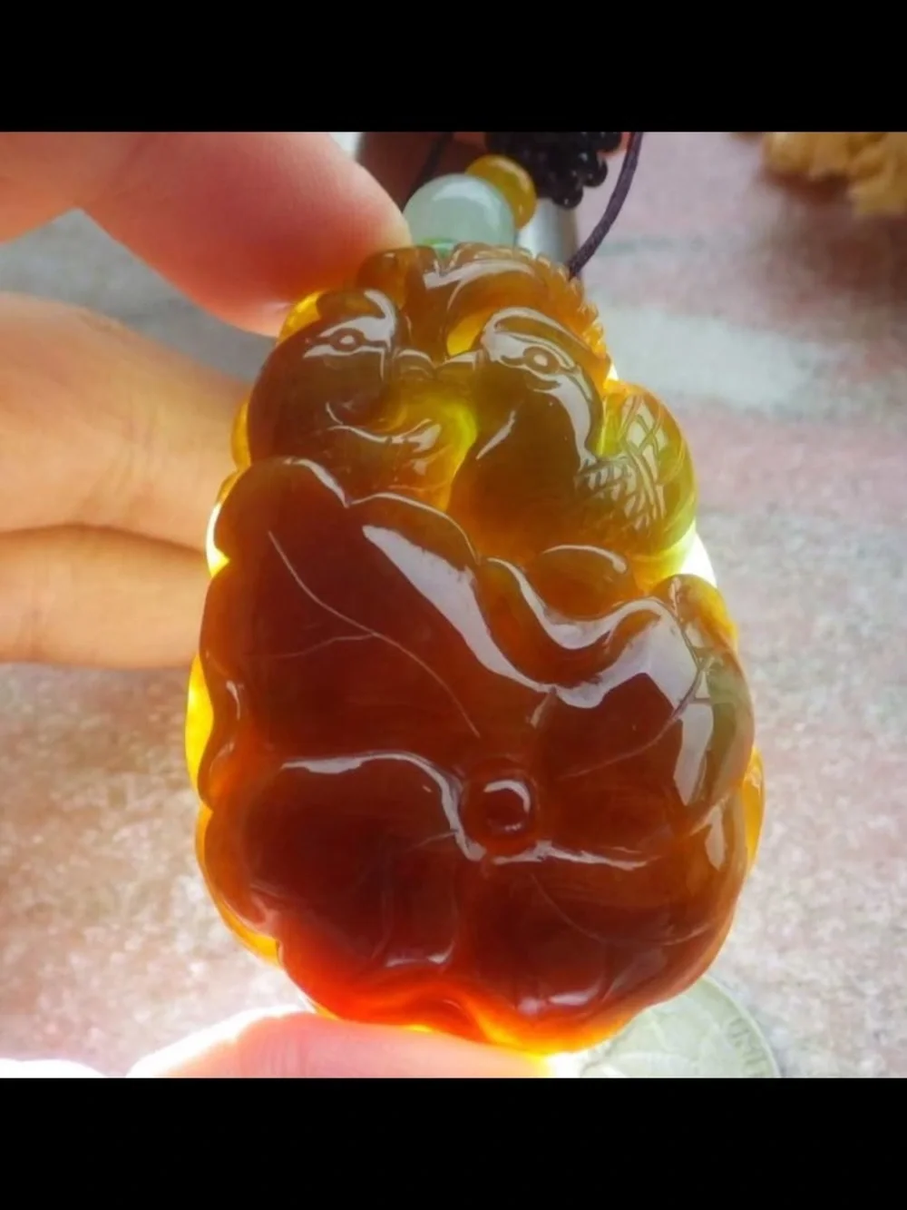 Red jadeite jade mandarin duck lotus flower bird certificate pendant